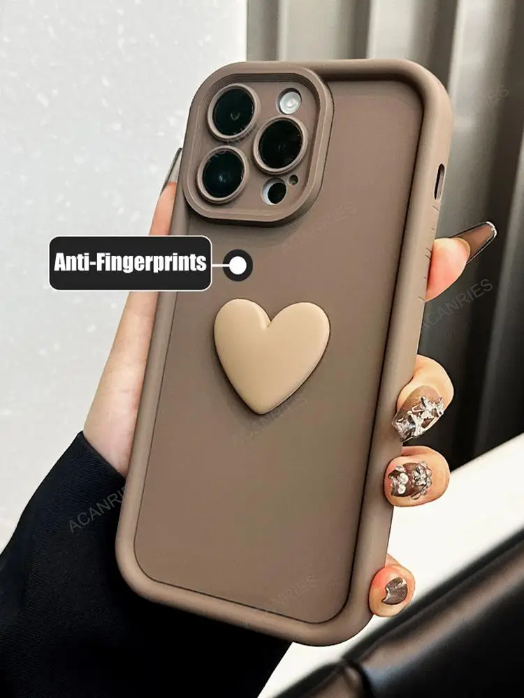 Cute Love Heart Soft Silicone Matte Coffee Back Cover