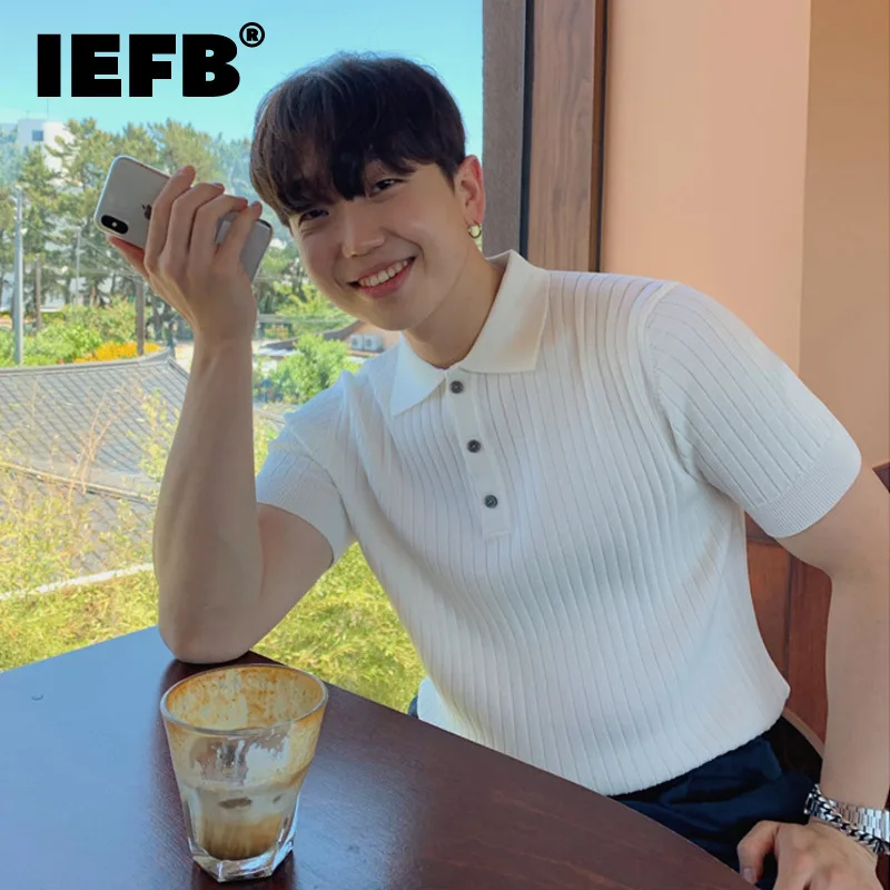 

Футболка IEFB мужская с отложным воротником, приталенная деловая Повседневная рубашка в полоску, на пуговицах, с коротким рукавом, 9C6652, на лето, 2024