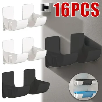 16PCSVassoio portaoggetti non perforato montato a parete Mensola da cucina Involucro di plastica Sacchetto della spazzatura Frigorifero Lato Bagno Camera da letto Mensola portaoggetti 1