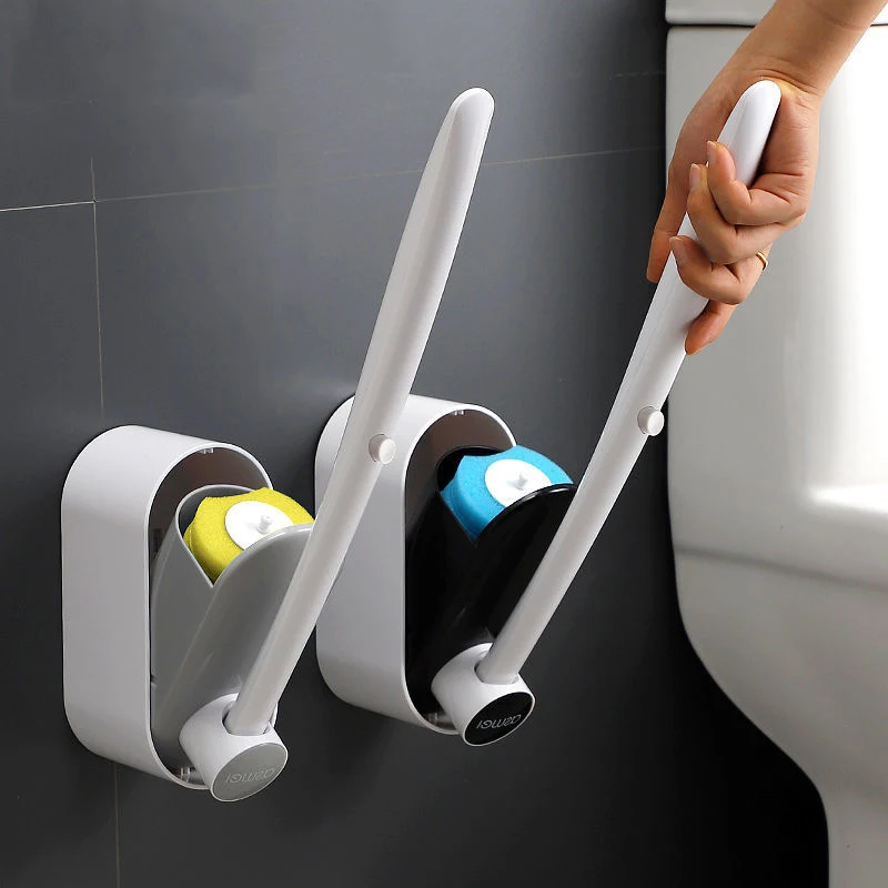 

Disposable Wall-mounted Toilet Brush with Replacement Brush Head, Long Handle, Bathroom Cleaning Brush