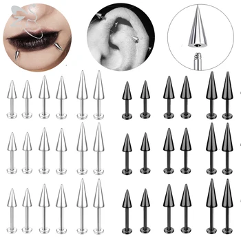 ZS 3 개/로트 16g 콘 스파이크 Labret 스터드 외과 강철 연골 귀걸이 블랙 컬러 바벨 피어싱 Tragus Helix Rook Jewerly