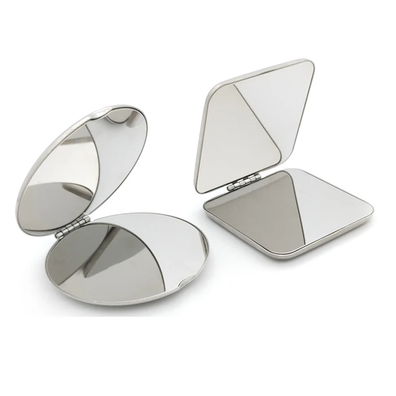 1pcs Portable Women Stainless Steel Makeup Mirror Hand Pocket Folded-Side Cosmetic Make Up Mirror Small Various Shapes 4