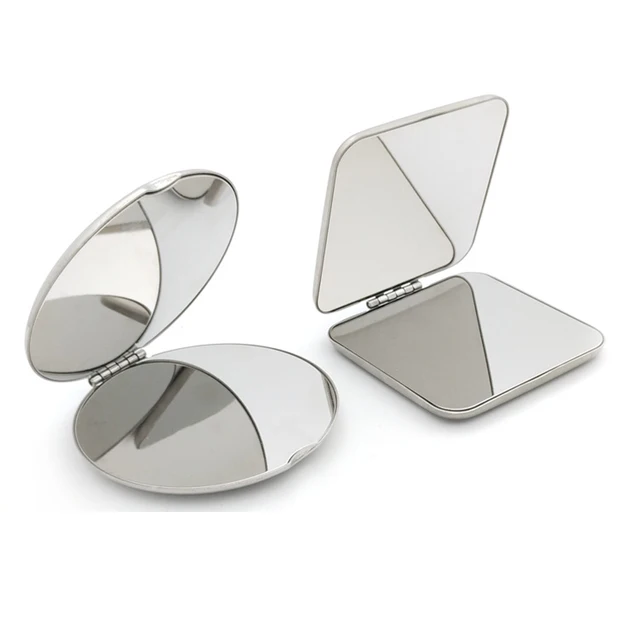 Miroir de maquillage Portable en acier inoxydable pour femmes, 1 pièce, poche à main, côté plié, cosmétique, petites formes 4