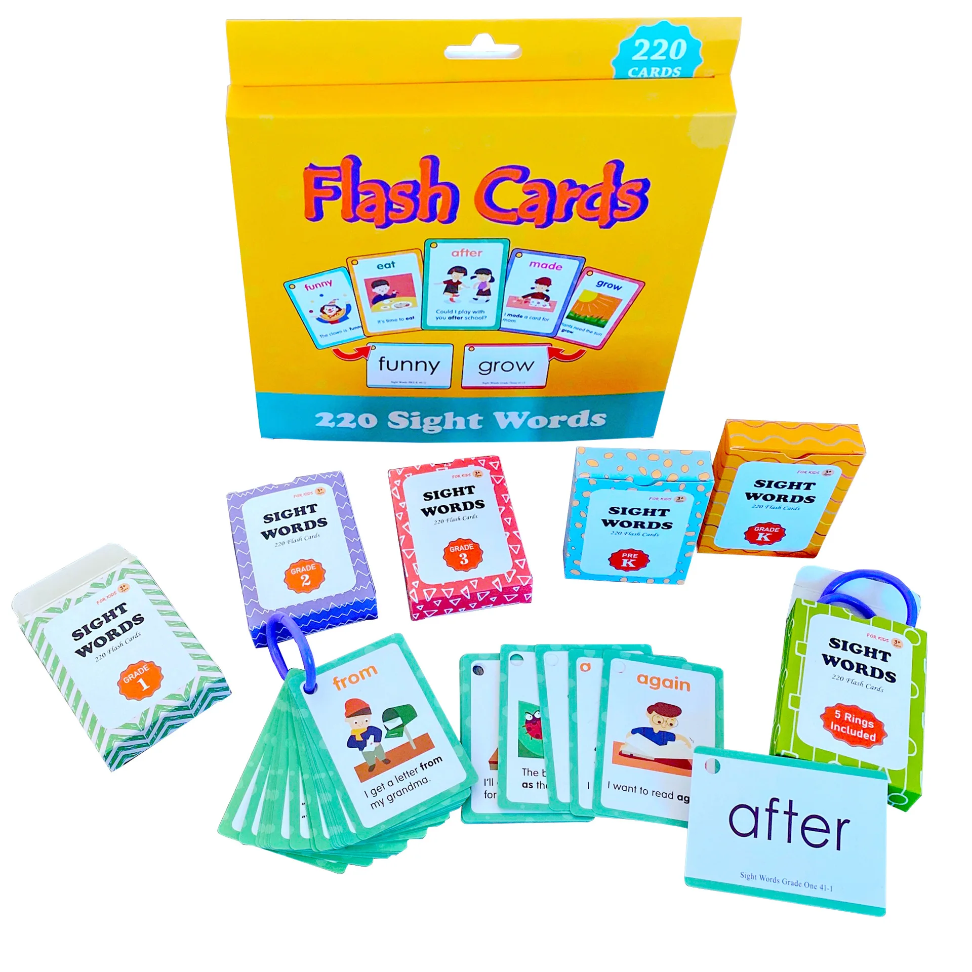 

220 Dolch Sight Words Flash Cards for Baby Kids Educational Toys English High Frequency Vocabulary Study Cards Waterproof