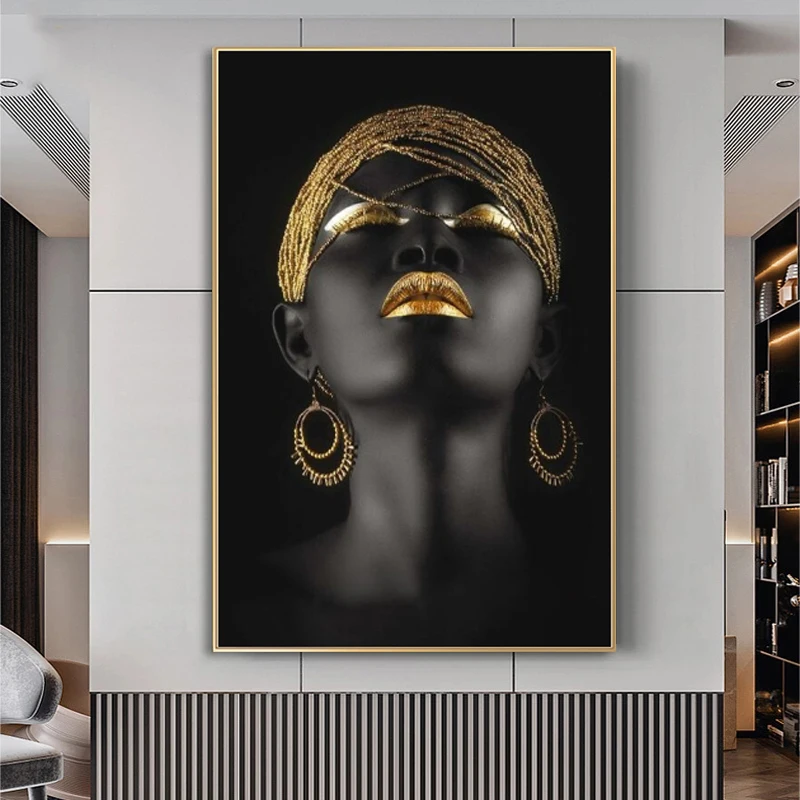 

Классический постер в африканском стиле для женщин, картина маслом, художественная настенная живопись, яркие цветные холсты, золотое украшение для дома