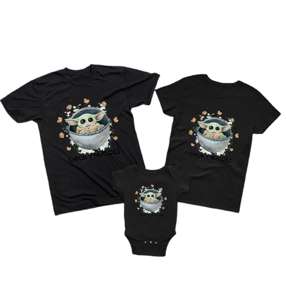 Kids Clothes Kawaii Baby Yoda Pacifier Printed Fashion Family T Shirt Summer Toddler Boys Girls Short Sleeves Newborn Romper family matching outfits for wedding Family Matching Outfits