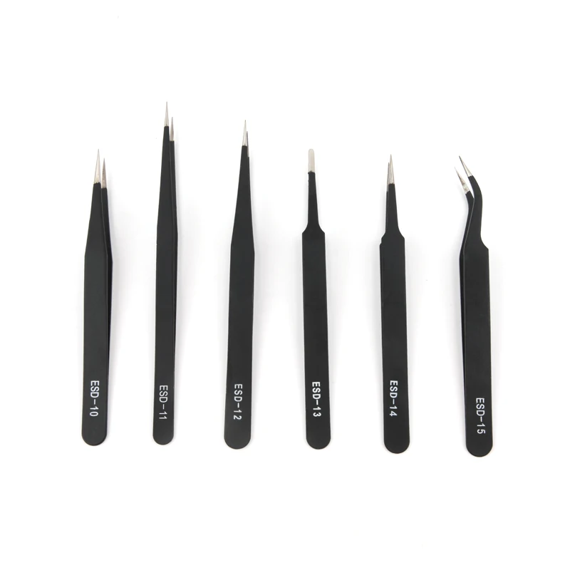 Anti-static stainless steel tweezers maintenance tools industrial precision curved straight tweezers 1Pc