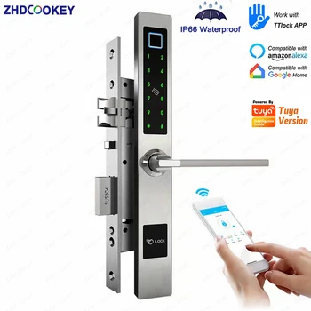 ZHDCOOKEY Electronic European Waterproof Bluetooth TTlock Fingerprint IC Card Password Digital Smart Door Lock For Aluminum Door 1