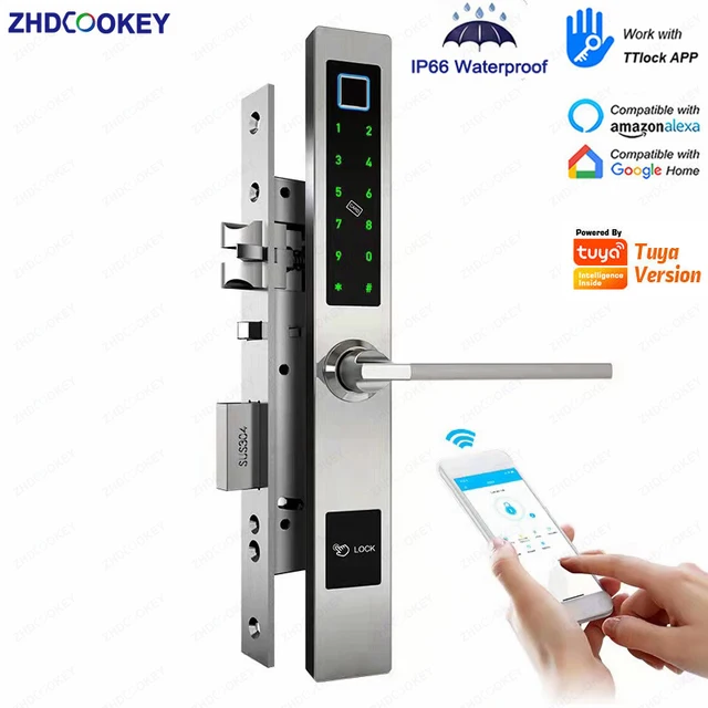 ZHDCOOKEY Electronic European Waterproof Bluetooth TTlock Fingerprint IC Card Password Digital Smart Door Lock For Aluminum Door 1