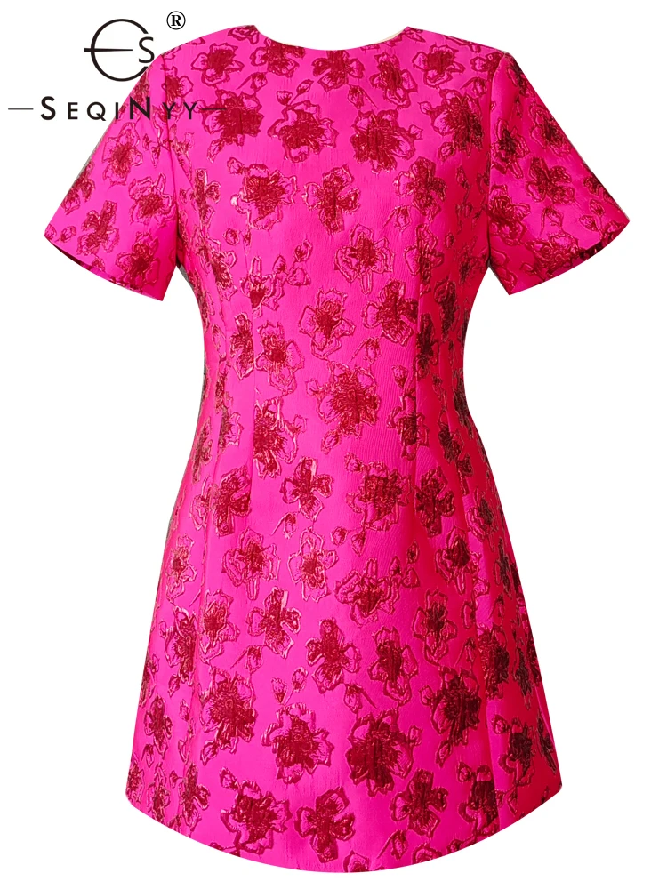 

SEQINYY Mini Dress Summer Spring New Fashion Design Women Runway High Street Jacquard Flowers Vintage Purple Red Elegant