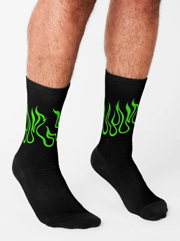 Green Flames Socks cute Climbing gifts Sports Socks For Man Women's