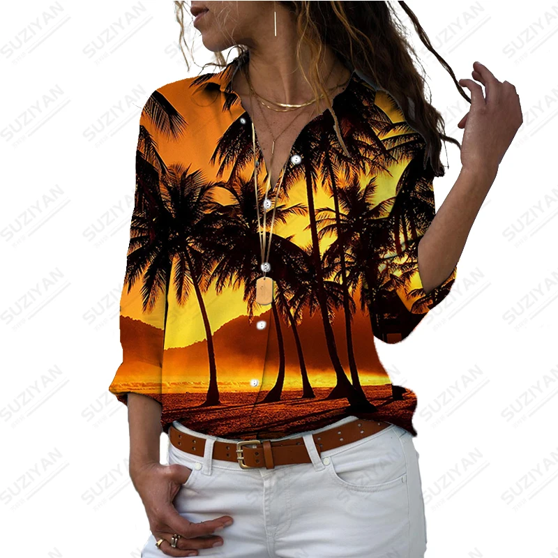 

Летняя новая женская рубашка с 3D принтом кокосового дерева, женская рубашка для отпуска и Повседневная стильная женская рубашка, модная трендовая женская рубашка