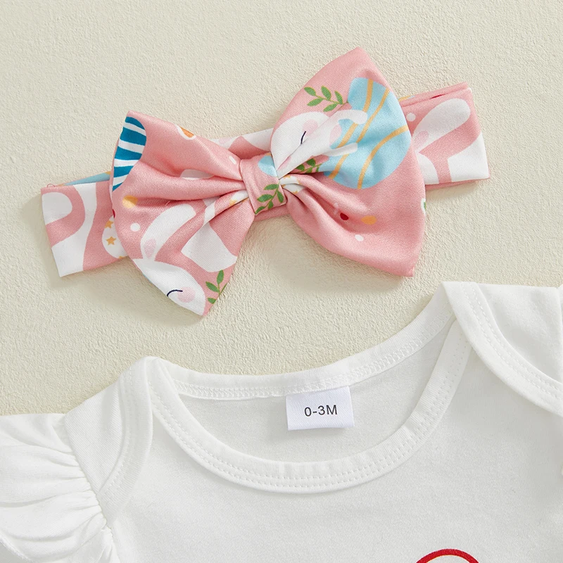 0-12M 내 첫 부활절 복장 소녀 토끼 Romper 바디 슈트 + 프릴 투투 반바지 Bloomer 1st Easter Clothes