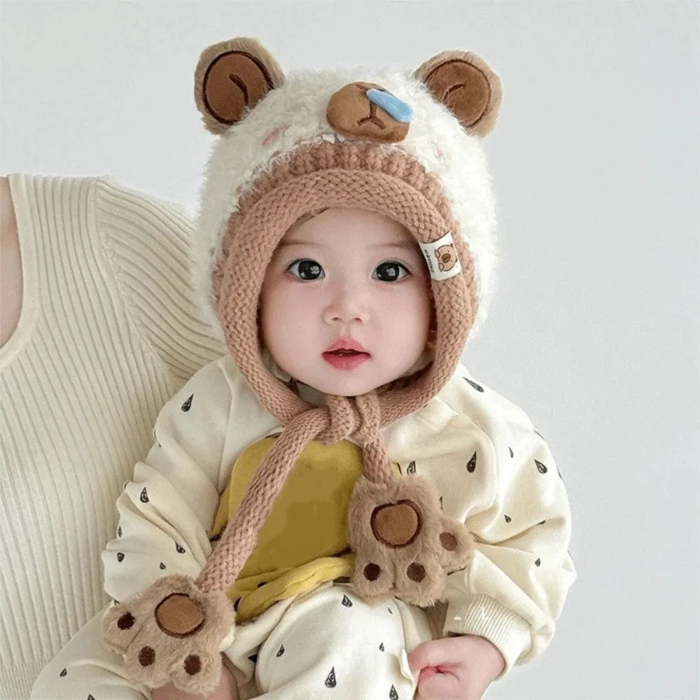 Warm Toddler's Knitted Hat Soft Thickened Baby Ear Protection Cap Coldproof Breathable Capybara Beanie Caps Cold Weather Wear