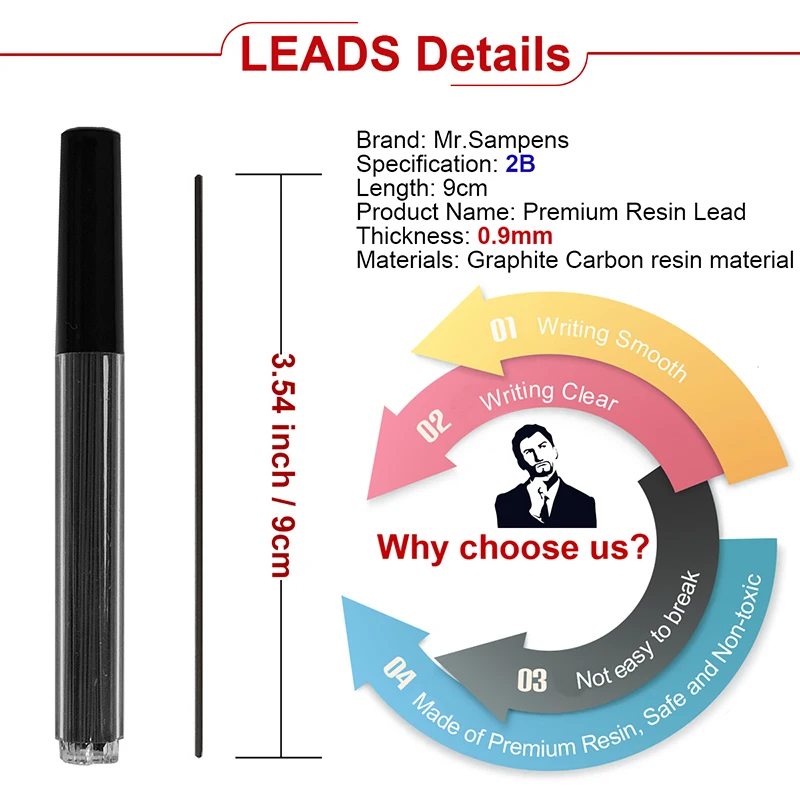1000Pcs/box 0.9mm 2B Mechanical Pencil Refill Mechanical Pencil Leads 2B Pencil Automatic Pencil Core Refill School Black 2