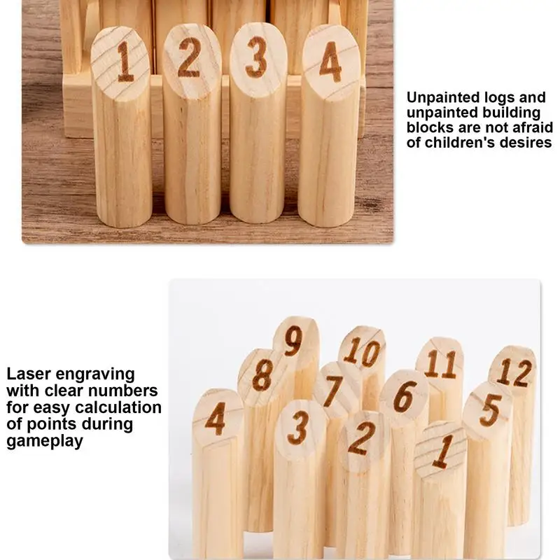 Wooden Tossing Game 12 Pcs Numbered Pins Premium Hardwood Outdoor Lawn Throwing Game  Family Friends Party Camping Beach 4