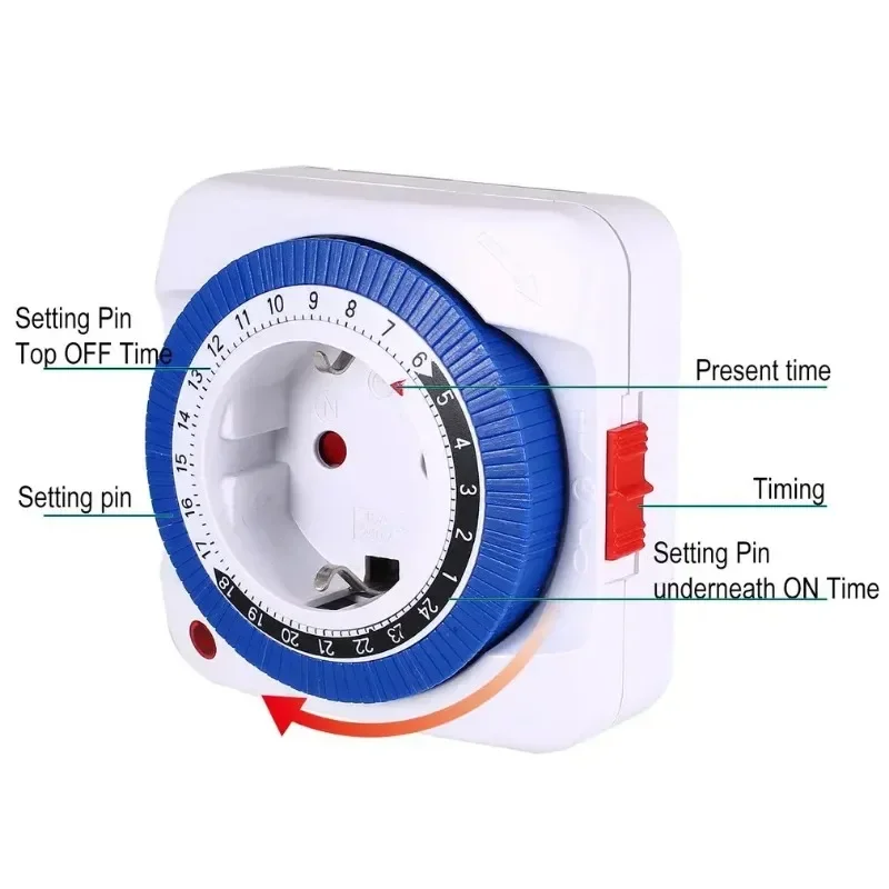 EU Timer Switch Timer 24 Hours Plug in Mechanical Grounded