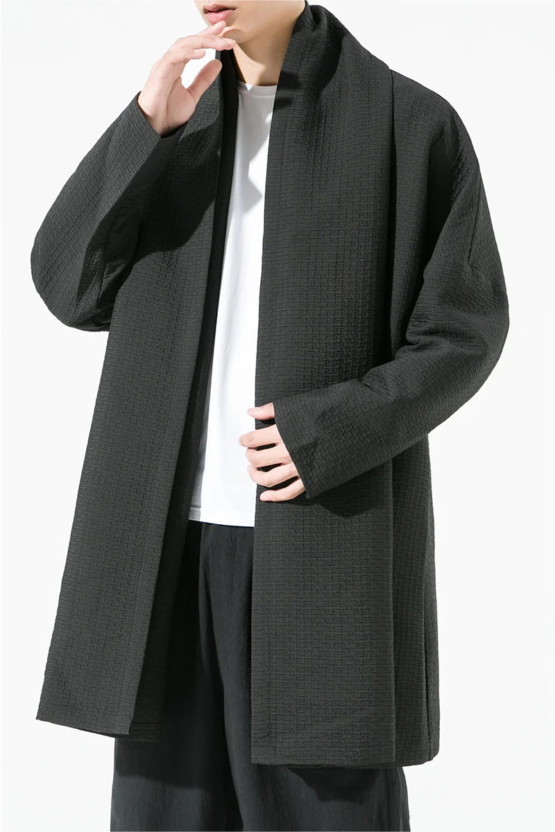 Vintage Men Winter Casual Trench Coat Chinese Style Long Cardigan Streetwear Windbreak Jackets Male Outwear