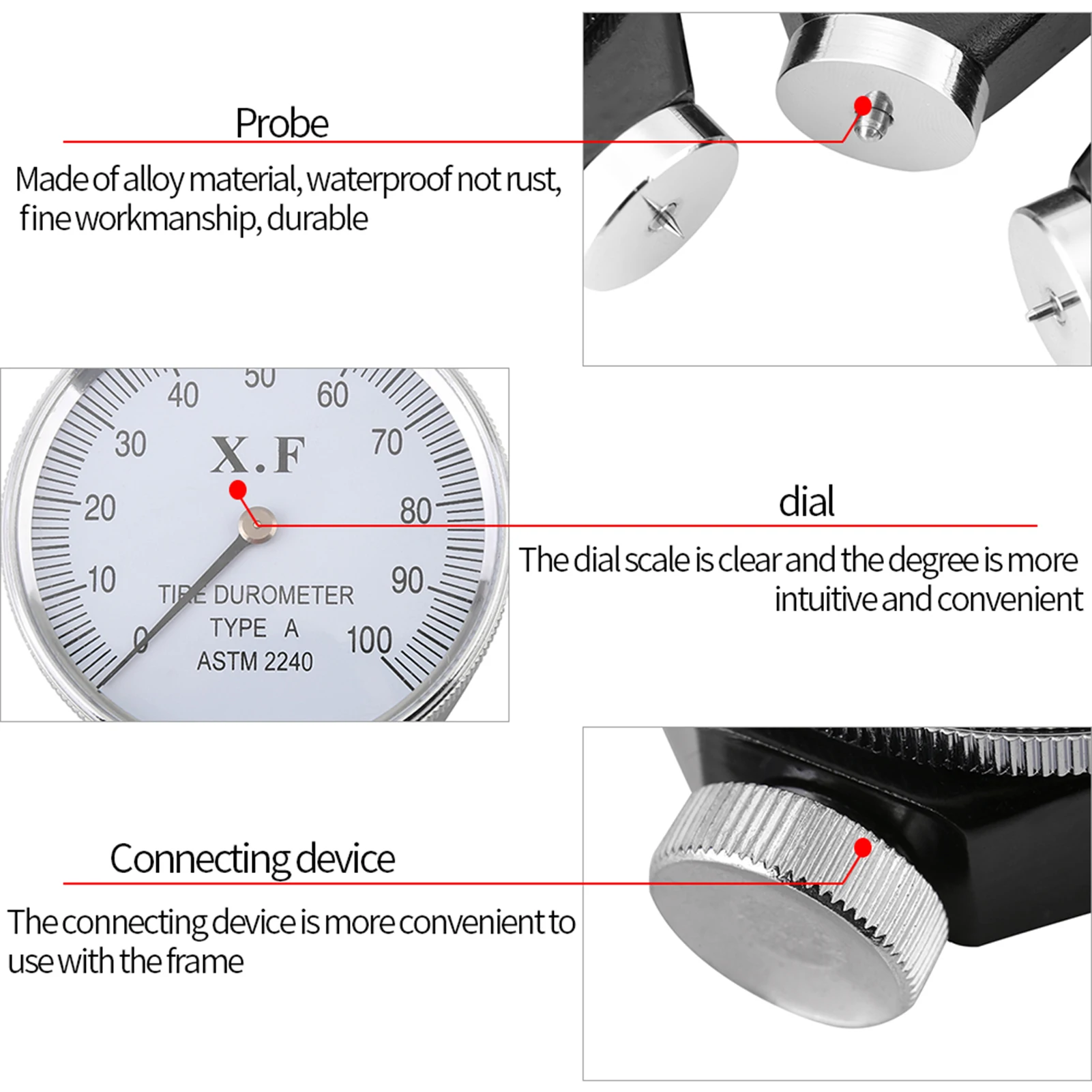 Durometer Meter Shore Type A/O/D Rubber Tire Durometer Hardness Tester Meter 0-100 HA Hardness Rubber Tester tester