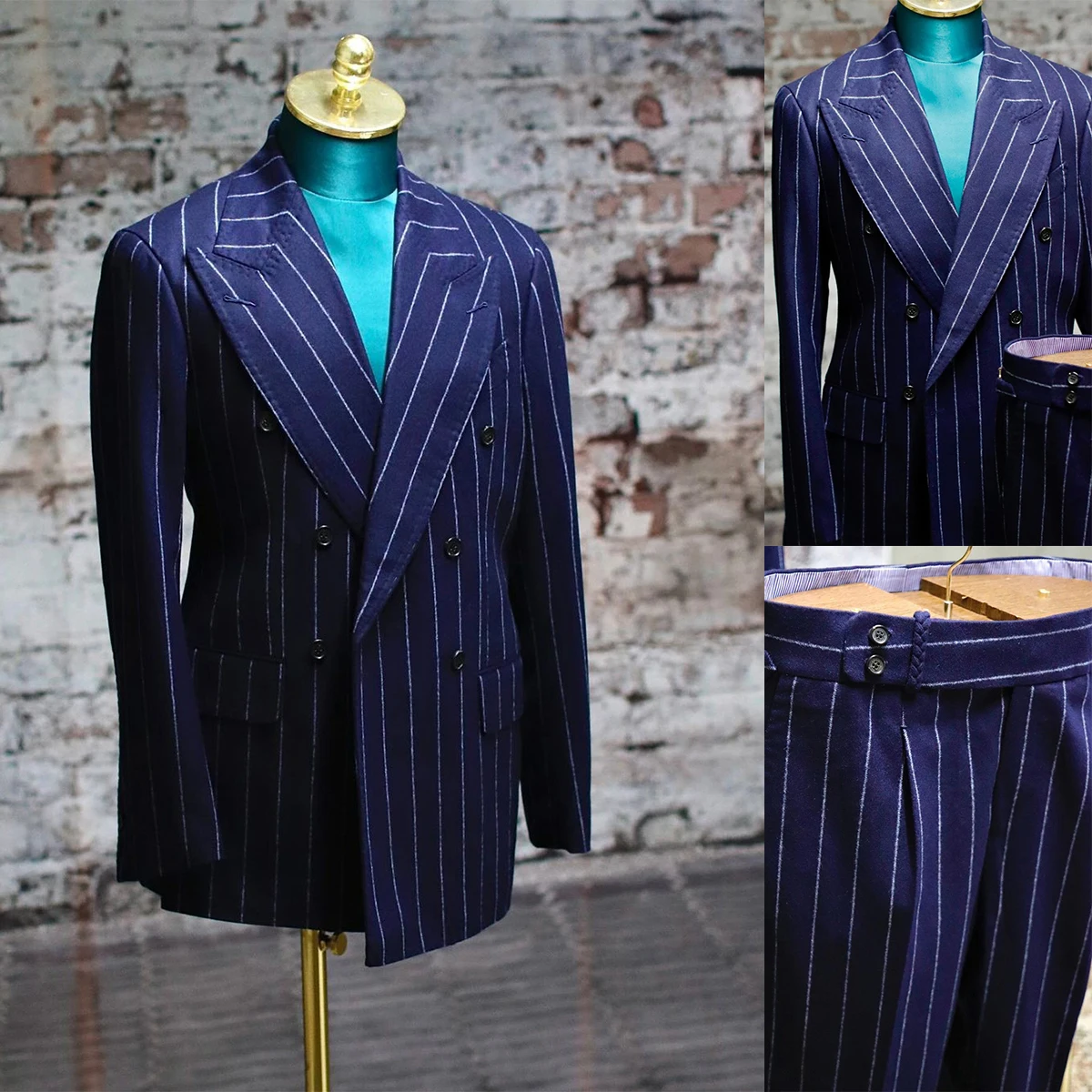 Prom Men Suits Tuxedo Business Pinstripe Peaked Lapel Single Breasted 2 Pieces Blazer Pant Special Occasion