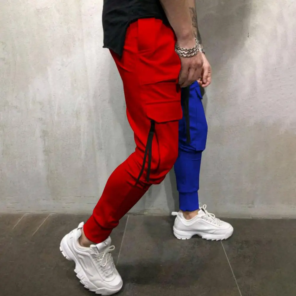 

Color Blocked Casual Trousers Stylish Men's Cargo Pants with Drawstring Waist Multiple Pockets Breathable Fabric for Daily