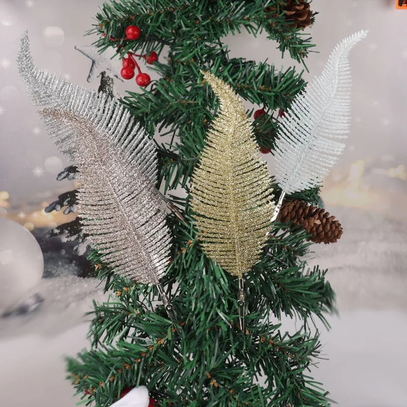 6pcs Christmas Glittery Feather Clip DIY Christmas Tree Decoration Feather Glittery Baubles Ornament Party Supplies Home Decor
