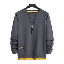 

2022 Spring And Autumn Men's New Solid Color Loose T-shirt Oversized Casual Fashion Fake Two Large Size Clothing Selling XL-9XL