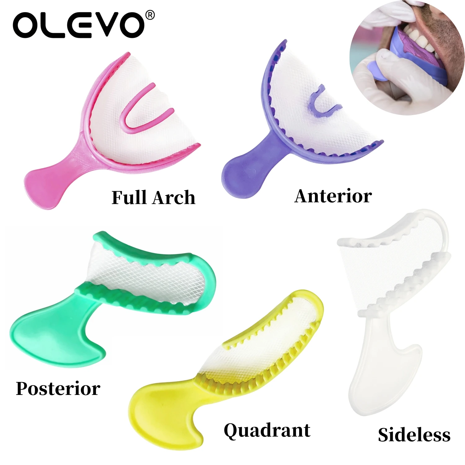 

50pcs Dental Implant Tray Disposable Impression Trays with Net Colorful Plastic Teeth Holder Full Mouth Removable Mold Tray Tool