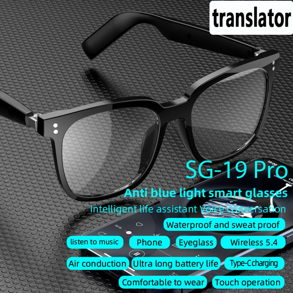 AI Smart Translate Eyeglasses BT 5.4 Call Intelligent Translator Glasses Rechargeable Audio Music Call Sunglasses for Men Women