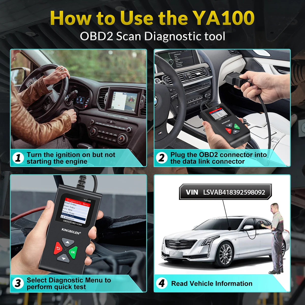 2025 KINGBOLEN YA100 OBD2 Scanner Auto Diagnostic Tools OBDII EOBD Code Reader For 12V Car DiagnosIs 6