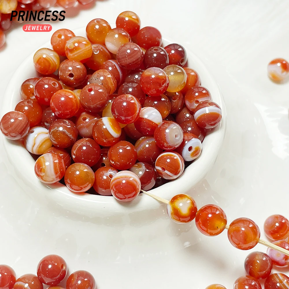 A + 천연 마다가스카르 레드 스트라이프 마노 오닉스 루즈 비즈 쥬얼리 만들기 팔찌 목걸이 DIY 액세서리 4 6 8 10mm