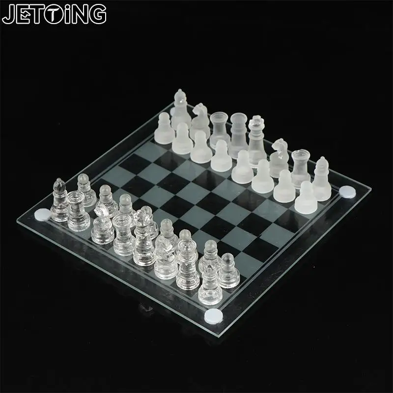 

1Set Craft Crystal Glass Chess Set Acrylic Chess Board Anti-broken Elegant Glass Chess Pieces Board Game Family Chess Game