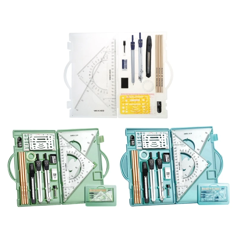 

Math Geometry Kit-Sets 18Piece Student Supplies Include Protractor Eraser Protractor Pencil for Drafting Dropship