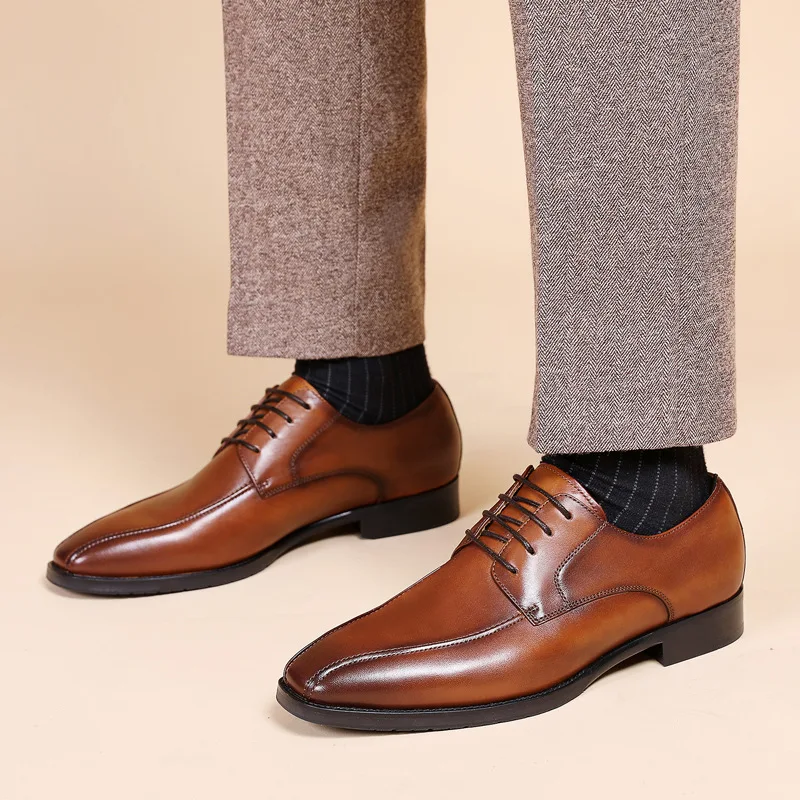 

Plus Size 48 Brand New men's Formal Shoes Fashion Lace-up Chunky Heels Office Shoes Spring Autumn Casual Business Shoes Male