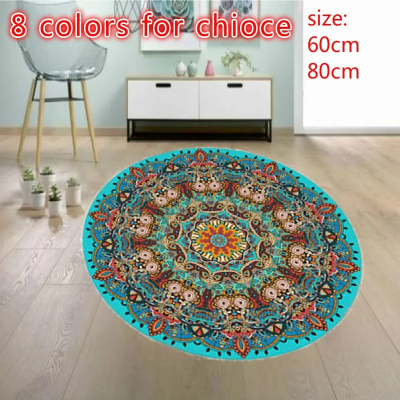 60cm/80cm mandala round carpet and bohemian style bedroom living room floral print decoration non slip floor mat|Carpet| - AliExpress
