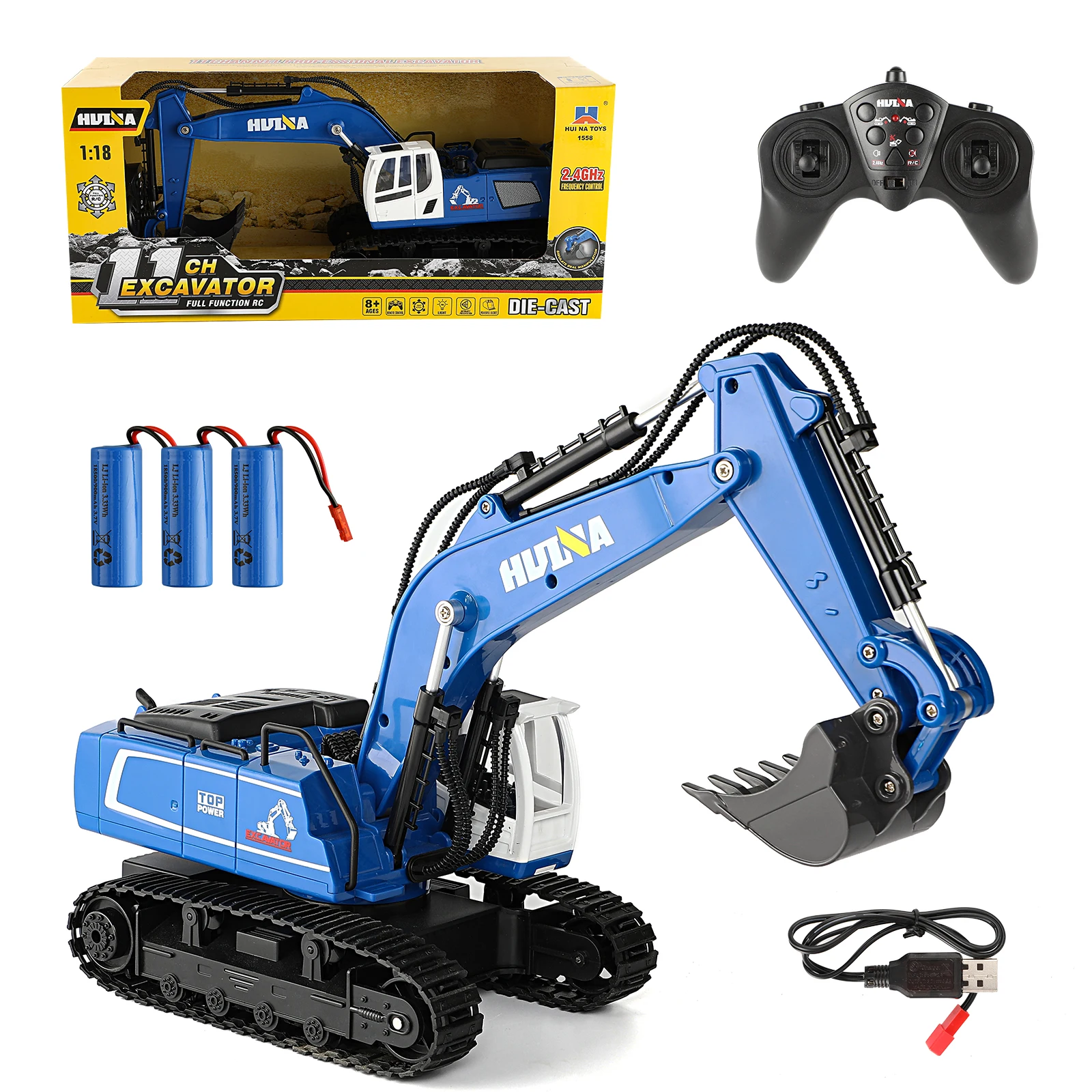Excavadora Teledirigida 1:24 De 2.4 GHz Con Luces Y Sonidos – Juguete De Construcción De ABS Y Metal, Apta Para Interior Y Exterior, Regalo Para Niños +3 Años