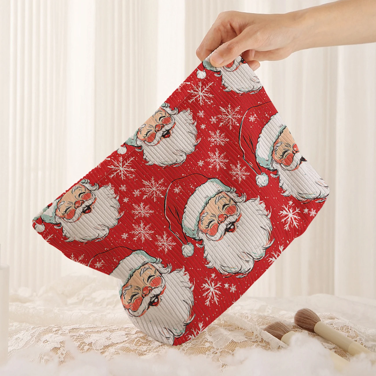 1 Christmas themed corduroy makeup bag, lightweight zipper makeup storage box, multifunctional bag with lining