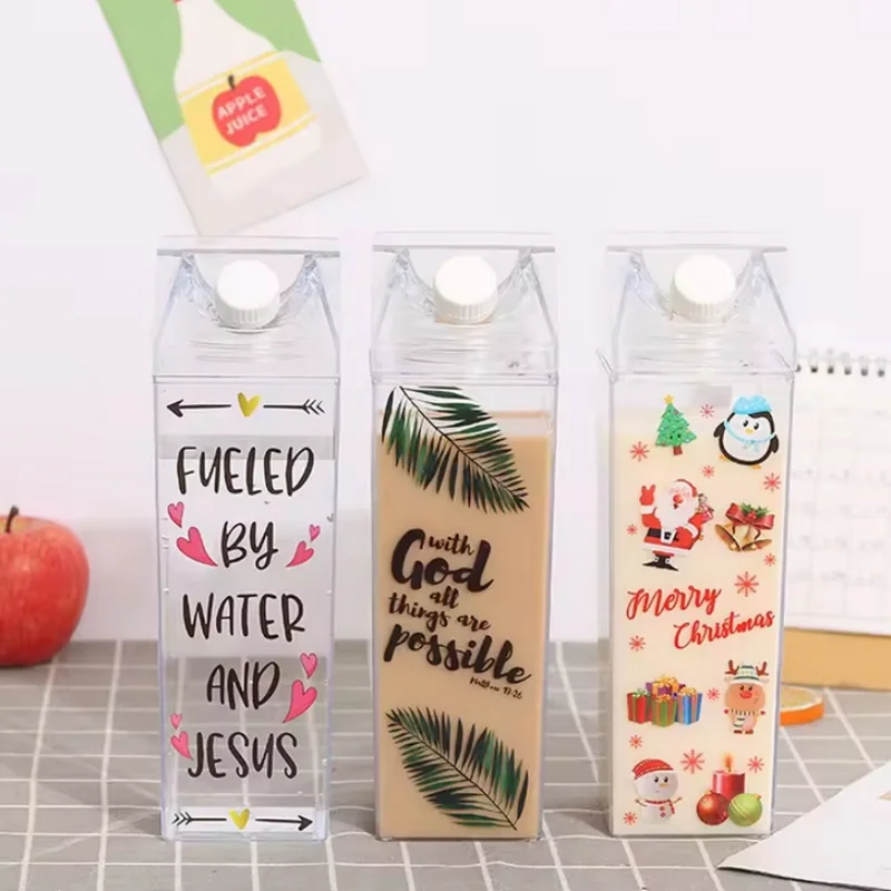 Transparent Water Bottle Creative Milk Cardboard Bottles Milk Juice Box Reusable Portable Outdoor Sports Travel Camping