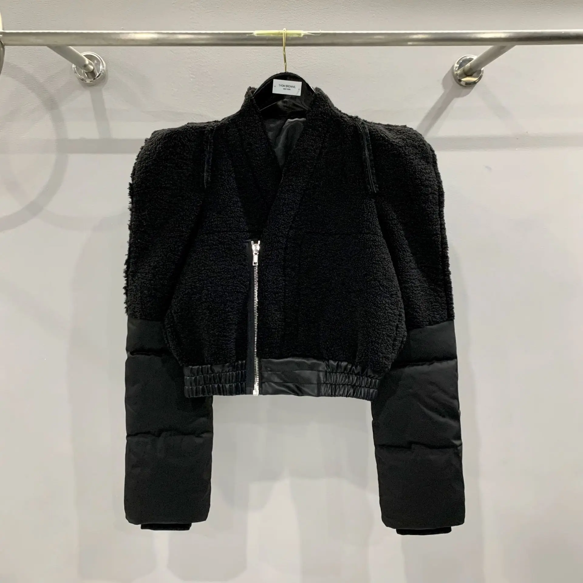 

Winter 23ss Rick Jacket for Women Y2k High Street Ro Owens Vintage Structured Patchwork Down Fur Patchwork Slant Zipper Jacket