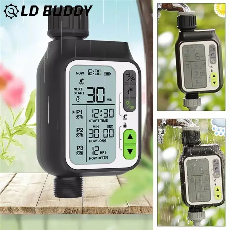 

Автоматическая система орошения, садовый таймер воды с датчиком дождя, 3 отдельных таймера, Водонепроницаемый Контроллер орошения