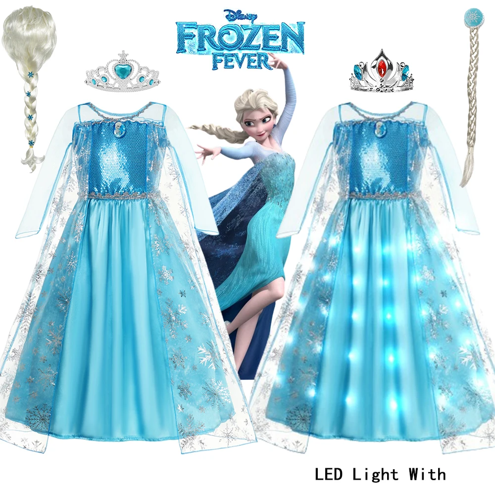 

Disney Elsa Frozen Dress Girl LED Light Dress Up Princess Dress Clothes Child Girls Frozen Long Sleeves 2024 Costumes For Girls