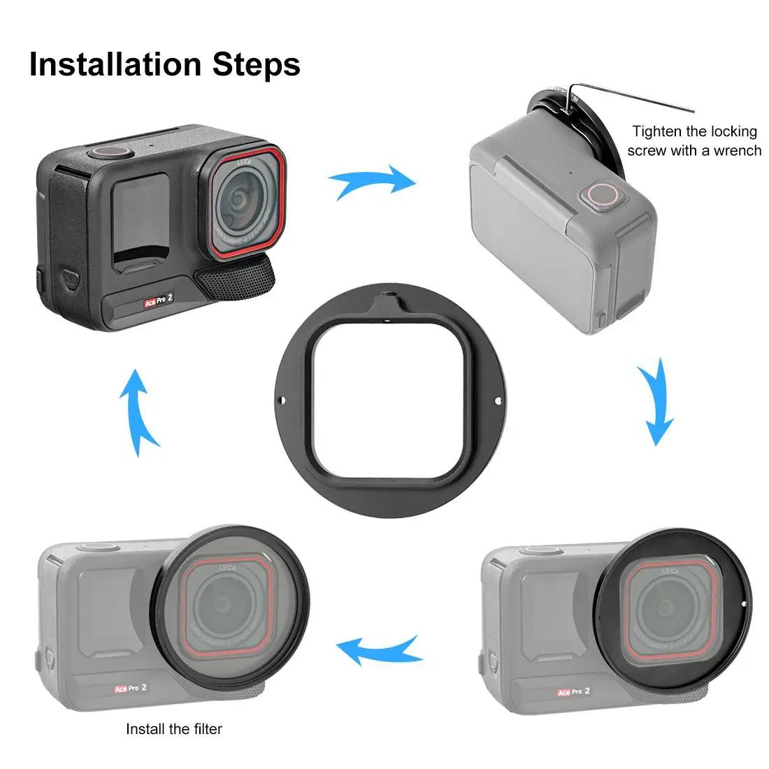 PULUZ 52mm UV 렌즈 필터 어댑터 링(렌즈 커버 포함) Insta360 Ace Pro 2 렌즈 어댑터용