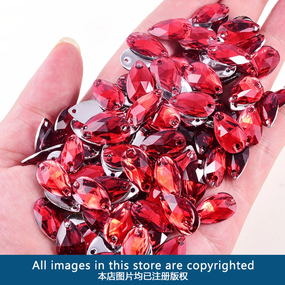 Oleeya Mix Color Resin Teardrop Sew On Rhinestone Glitter Sewing Rhinestones Strass for Clothing Decoration Garment Dress