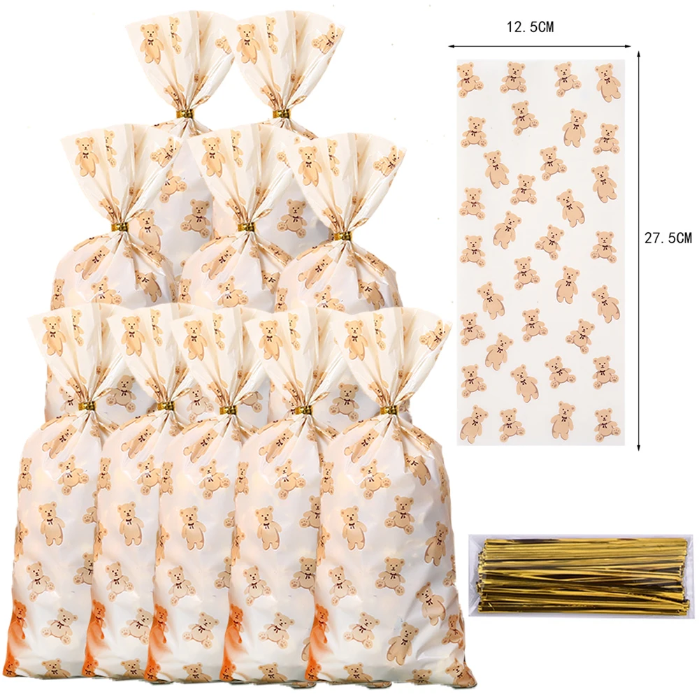 Bear Baby Shower Treat Bags Teddy Bear Candy Sacchetto Di Plastica Cookie Dessert Packaging Bags Gender Reveal Birthday Party Favors Decor