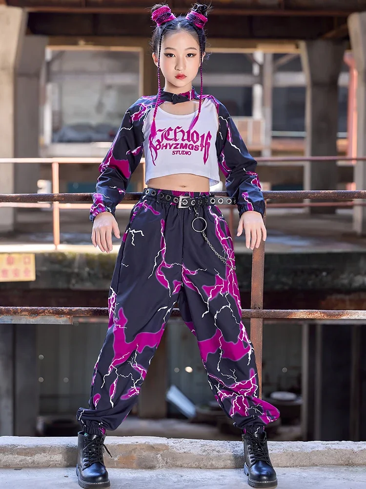 Hip Hop Clothes For Girls Kids Jazz Dance Costume Black Purple Modern Dance Performance K-pop Stage Outfit Runway Show Wear