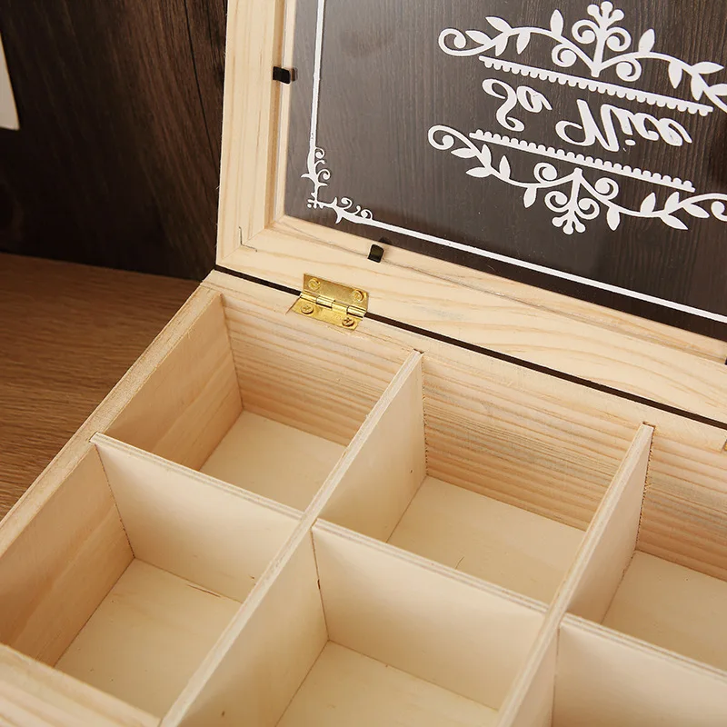 Scatola portaoggetti a sei scomparti in legno massello, organizer da scrivania rettangolare multi-comparto - immagine 3