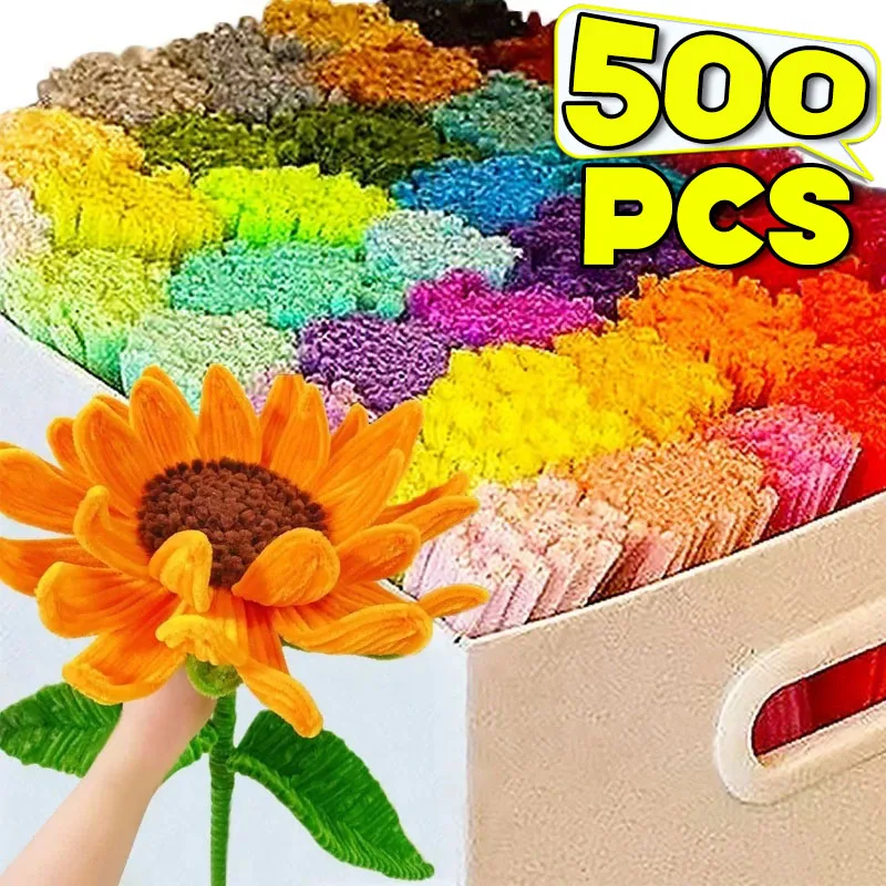 Colorful Twisting Bar Chenille Fluffy Pipe Cleaners Stems Plush Stick 500/10pcs DIY Tinsel Rod Strips Kids Art Educational Toys