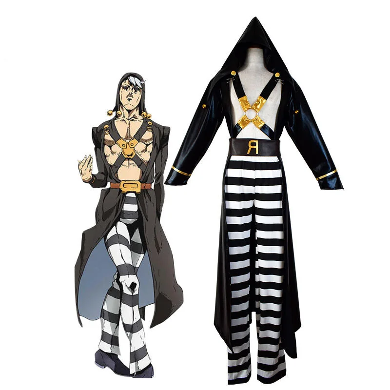 

Anime JoJo's Bizarre Adventure Risotto Nero Golden Wind Risotto Nero Black PU Uniform Cosplay Costume Halloween Suit