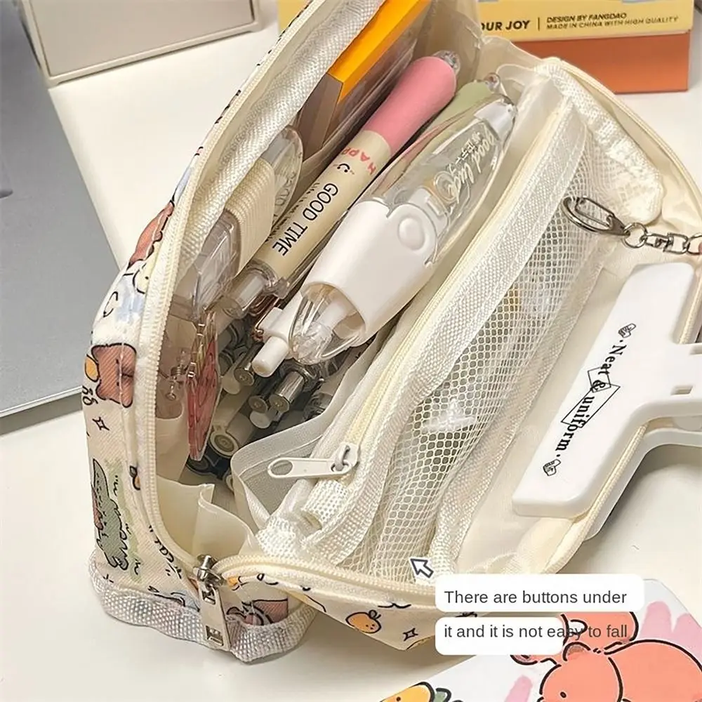 캔버스 필통, 귀여운 대용량 카피바라 펜 가방, 지퍼 높은 외관 문구 보관 파우치, 사무실 학교 용품