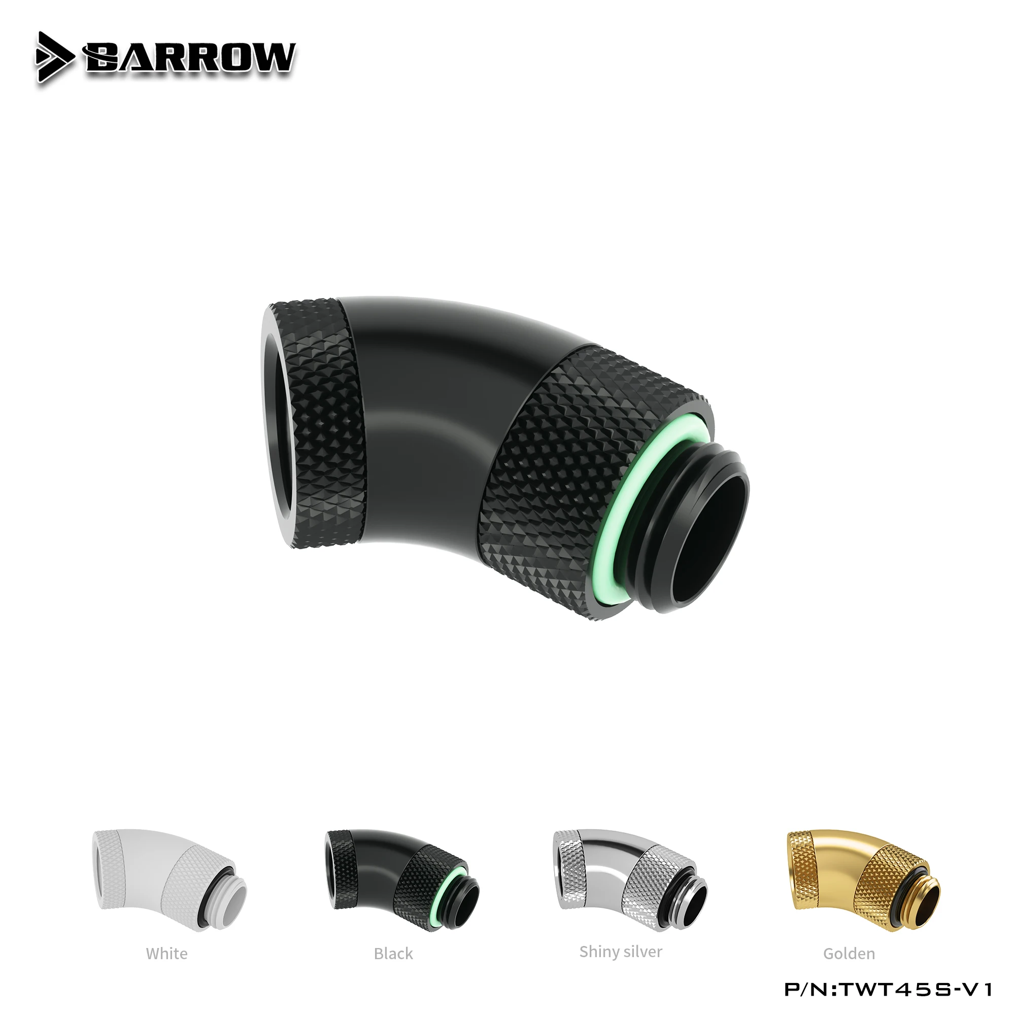 

Barrow Black White Silver G1/4 Thread 45 Degrees Two Rotary Fitting Adapter Rotating 45 Degree Water Cooling Adapter TWT45S-V1